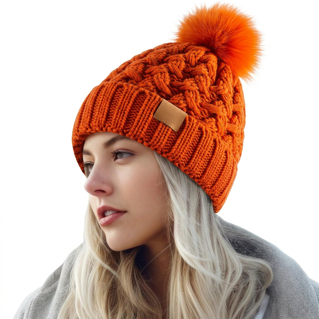 Women's Lined Winter Hat with Pom-Pom