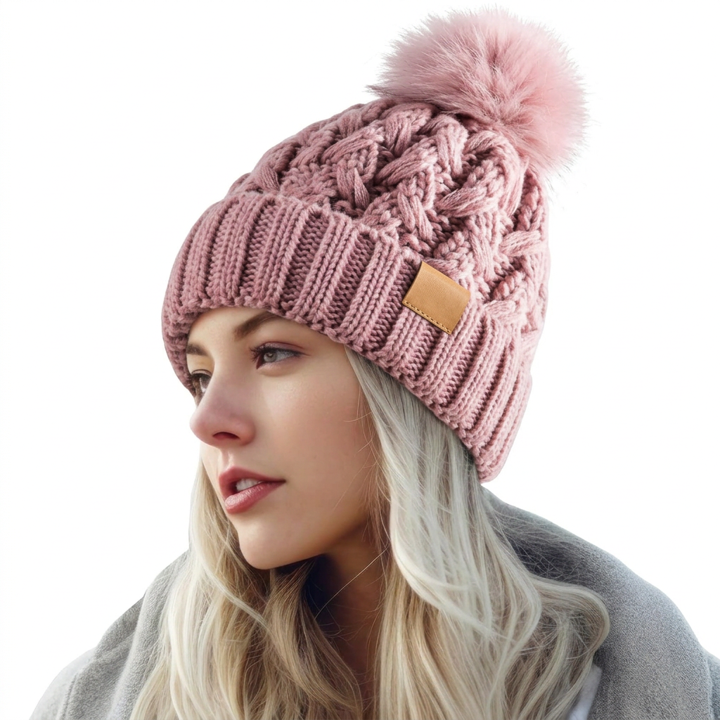 Women's Lined Winter Hat with Pom-Pom