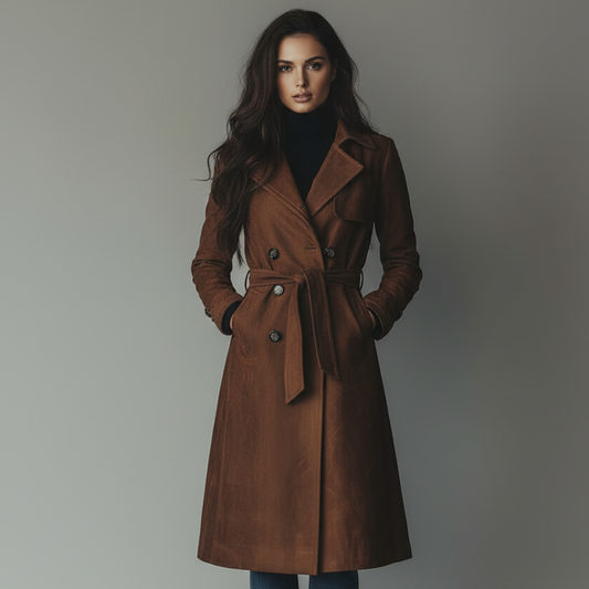 Women's Long Button-Front Coat Ideal for Autumn