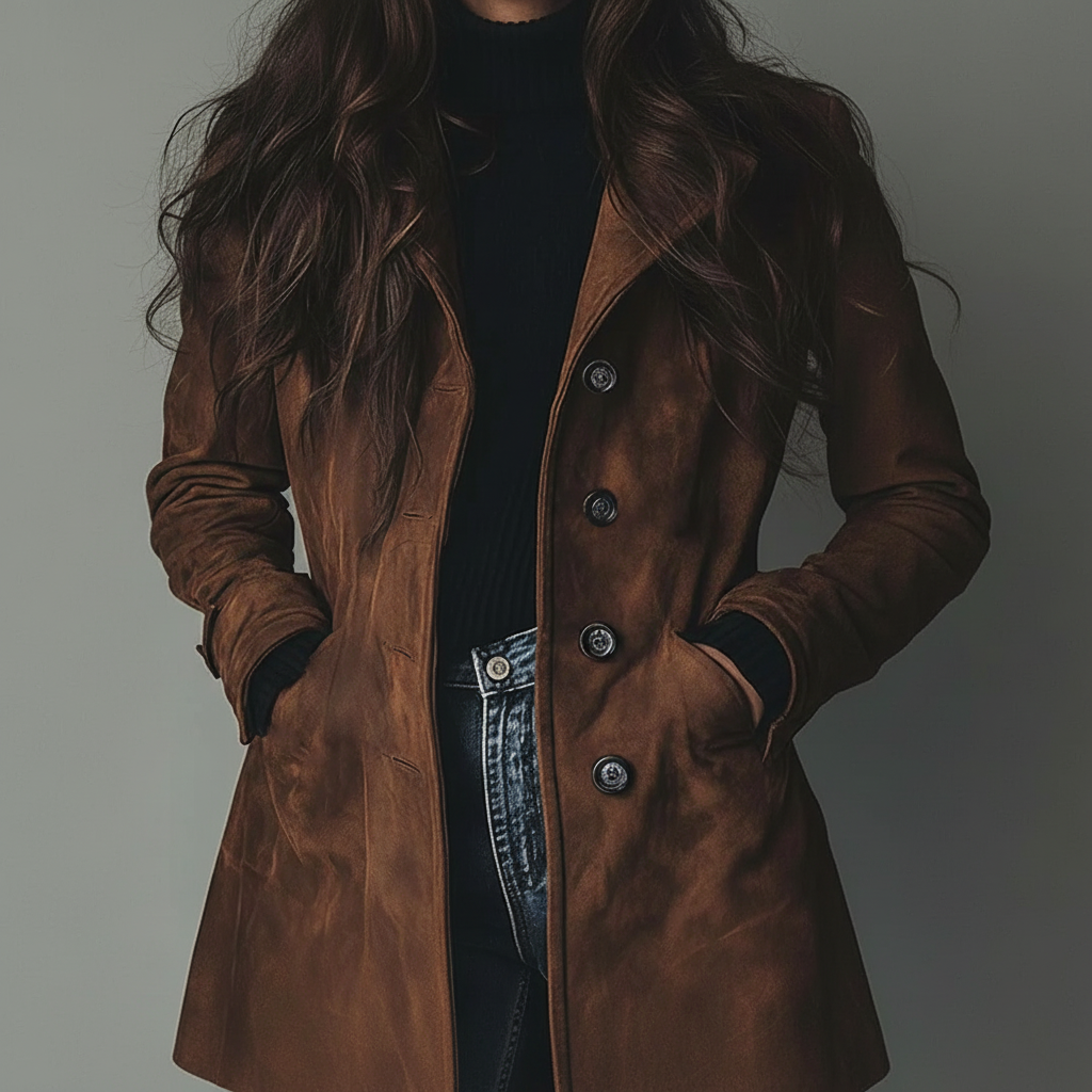 Women's Long Button-Front Coat Ideal for Autumn