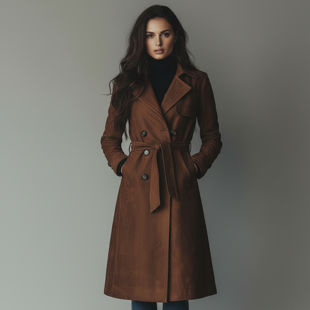 Women's Long Button-Front Fall Trench Coat