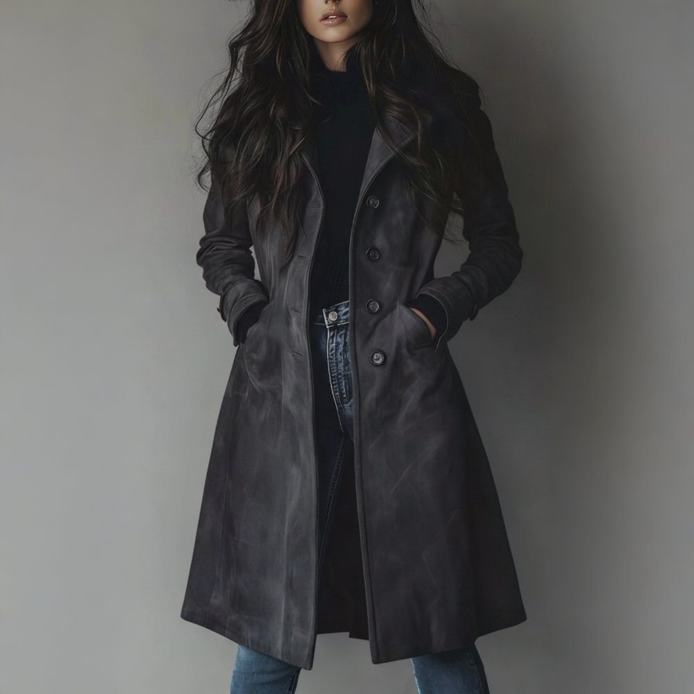 Women's Long Button-Front Fall Trench Coat