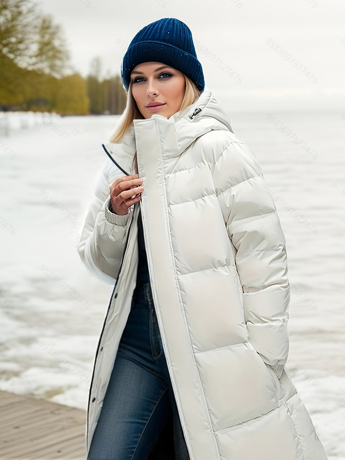 Women's Long Hooded Padded Coat for Autumn/Winter