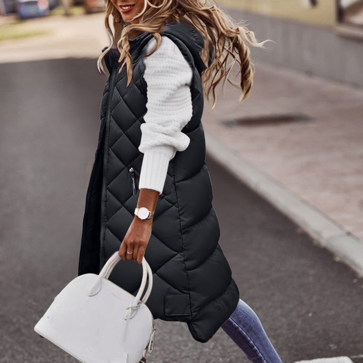 Women's Long Hooded Puffer Vest