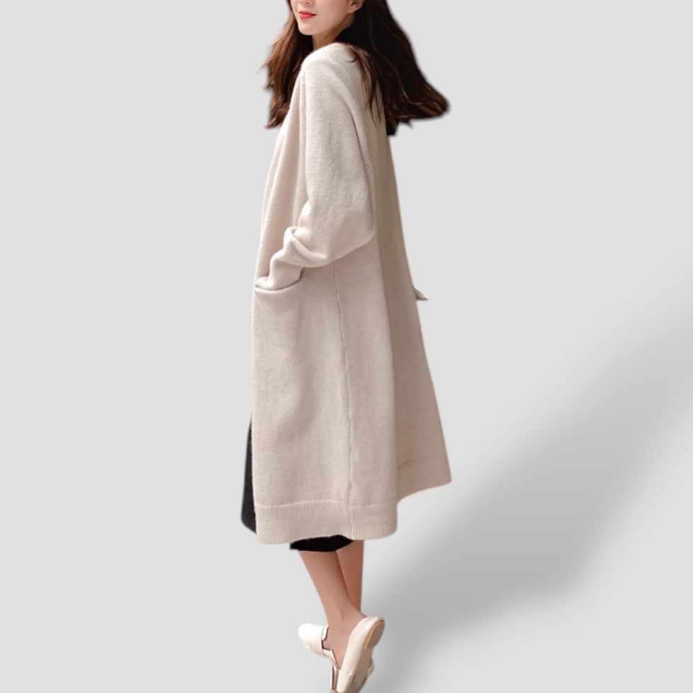 Women's Long Open-Front Cardigan with Pockets