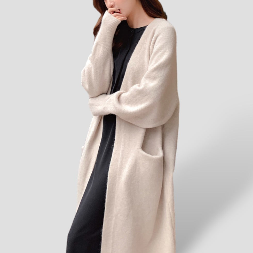 Women's Long Open-Front Cardigan with Pockets