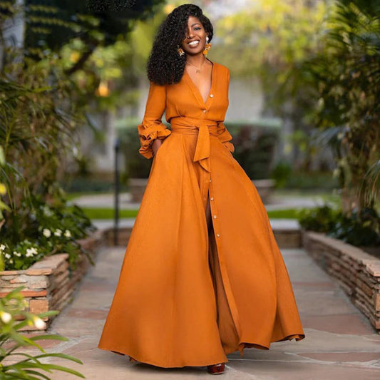 Women's Long-Sleeve A-Line Maxi Dress