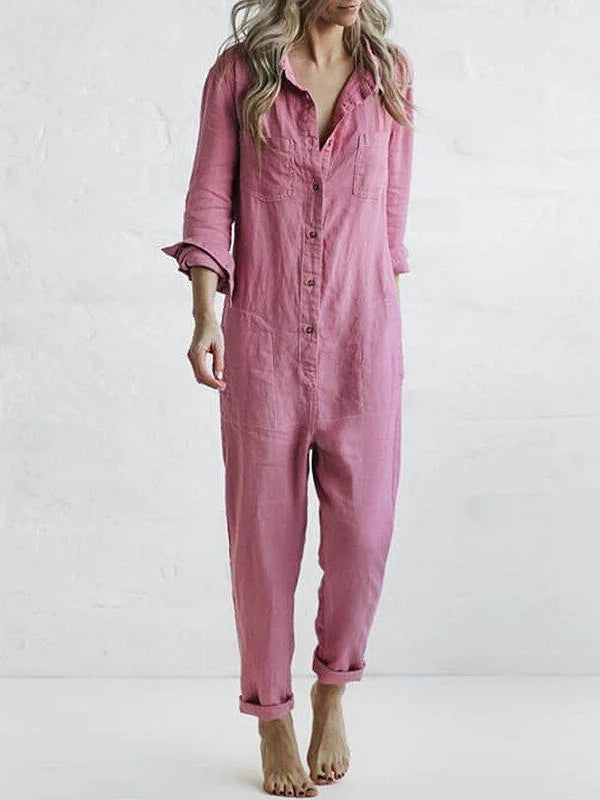 Women's Long-Sleeve Button-Up Jumpsuit