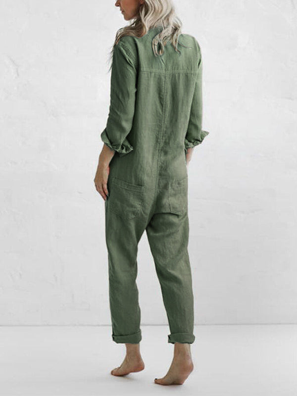 Women's Long-Sleeve Button-Up Jumpsuit