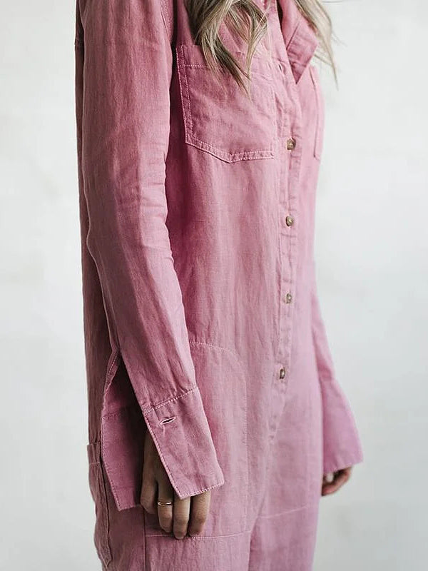 Women's Long-Sleeve Button-Up Jumpsuit