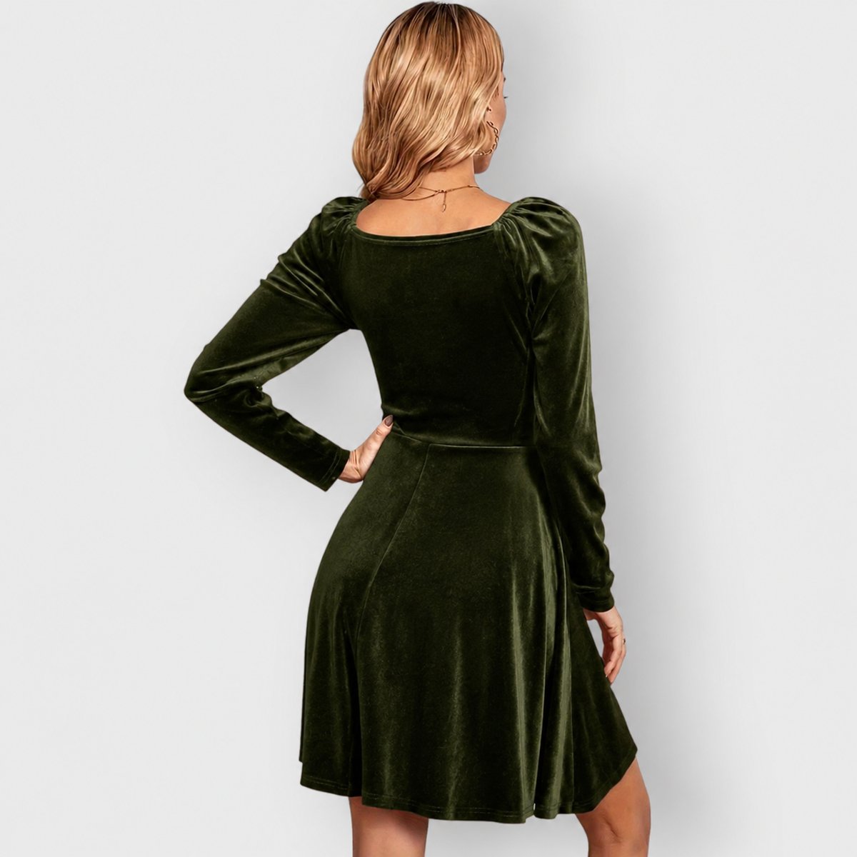 Women's Long Sleeve Deep V-Neck Formal Skater Dress