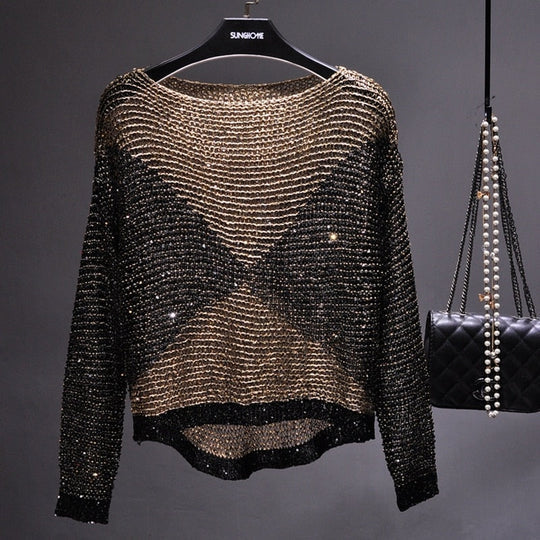 Women's Long-Sleeve Sequin Top – Glamorous Shine for Special Occasions