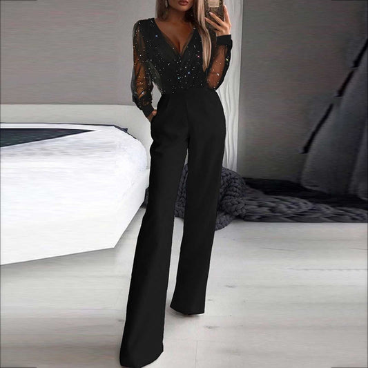 Women's Long-Sleeve Wide-Leg Jumpsuit