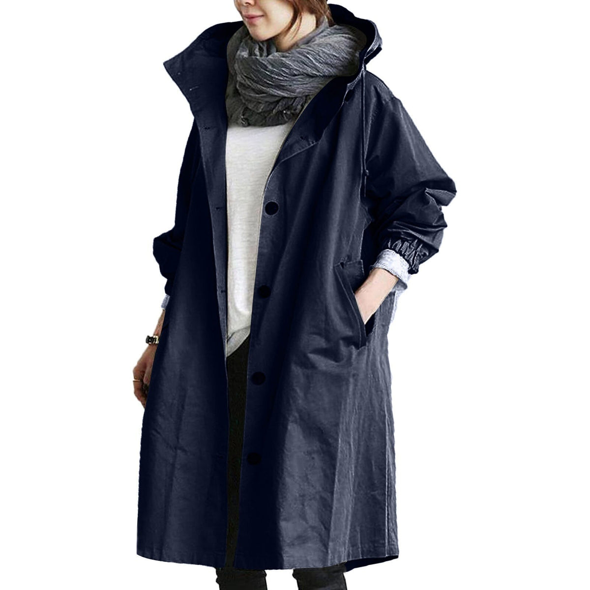 Women's Long Waterproof Raincoat with Adjustable Hood
