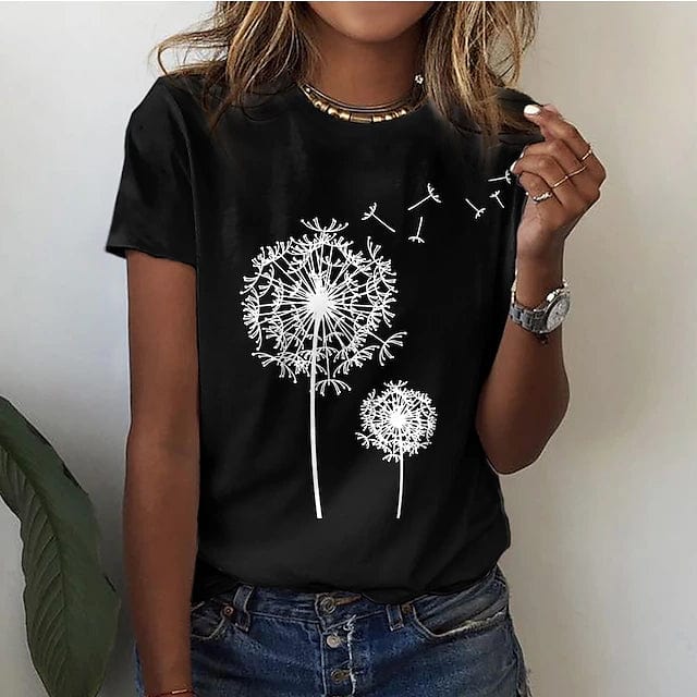Women's Loose Fit T-Shirt with 3D Dandelion Print