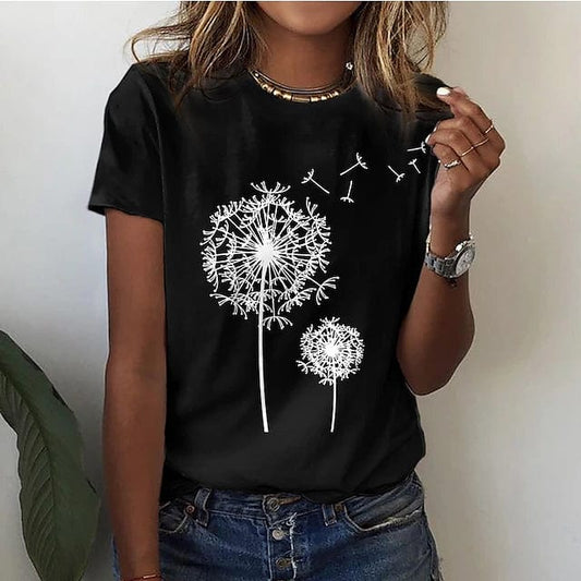 Women's Loose Fit T-Shirt with 3D Dandelion Print