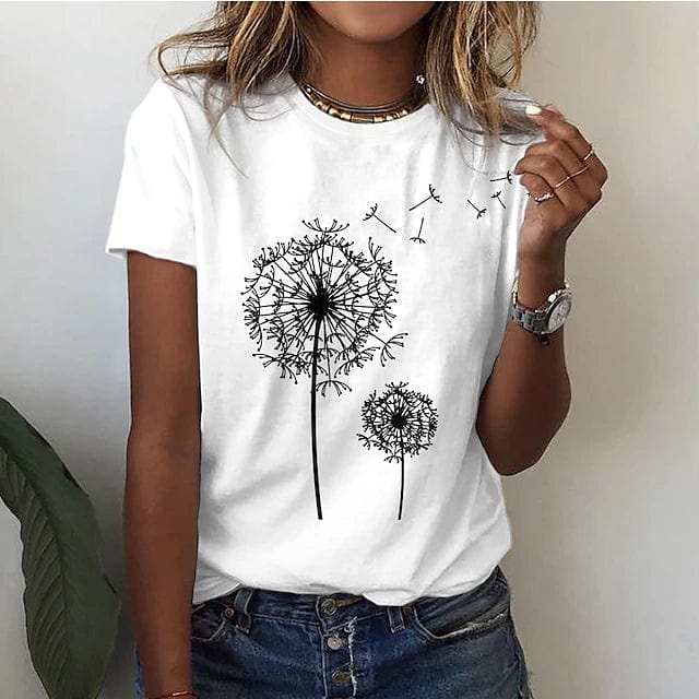 Women's Loose Fit T-Shirt with 3D Dandelion Print