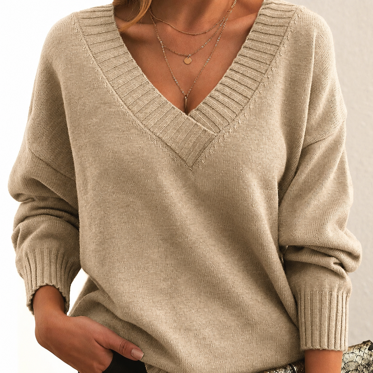 Women's Loose Fit V-Neck Sweater