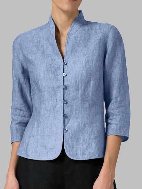 Women's Mandarin Collar Button-Front 3/4-Sleeve Jacket
