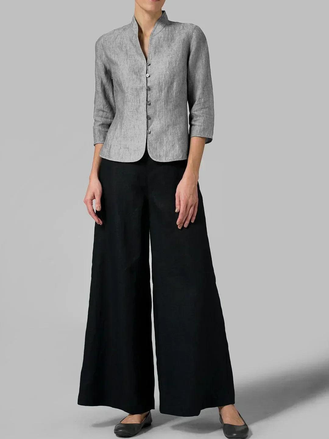 Women's Mandarin Collar Button-Front 3/4-Sleeve Jacket