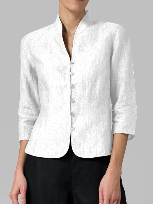 Women's Mandarin Collar Button-Front 3/4-Sleeve Jacket