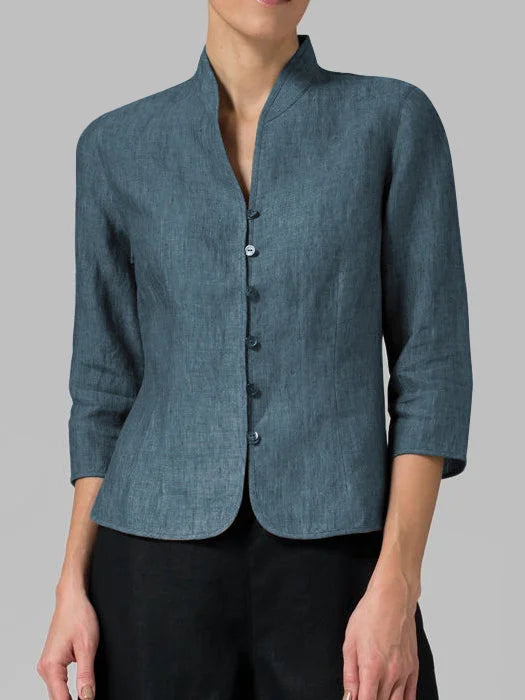 Women's Mandarin Collar Button-Front 3/4-Sleeve Jacket