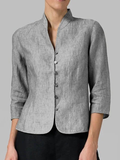 Women's Mandarin Collar Button-Front 3/4-Sleeve Jacket