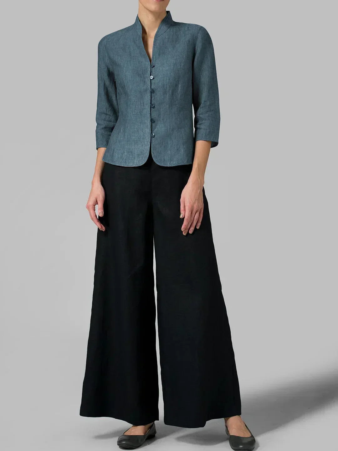 Women's Mandarin Collar Button-Front 3/4-Sleeve Jacket