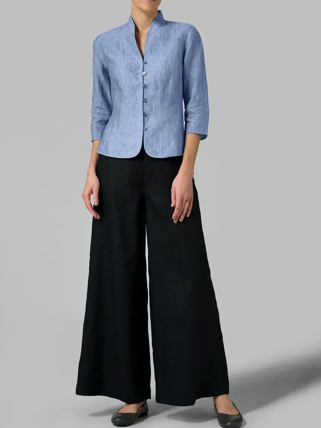 Women's Mandarin Collar Button-Front 3/4-Sleeve Jacket