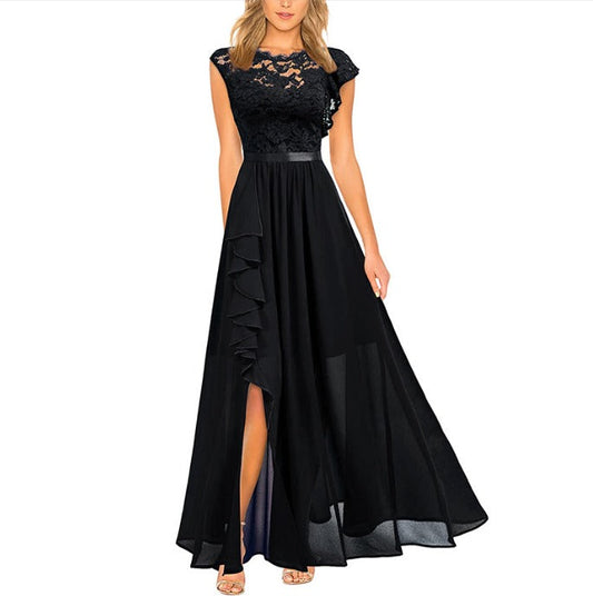 Women's Maxi Dress with Romantic Lace Details and Ruffles