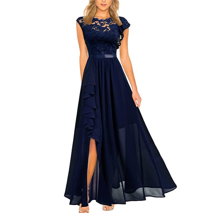 Women's Maxi Dress with Romantic Lace Details and Ruffles