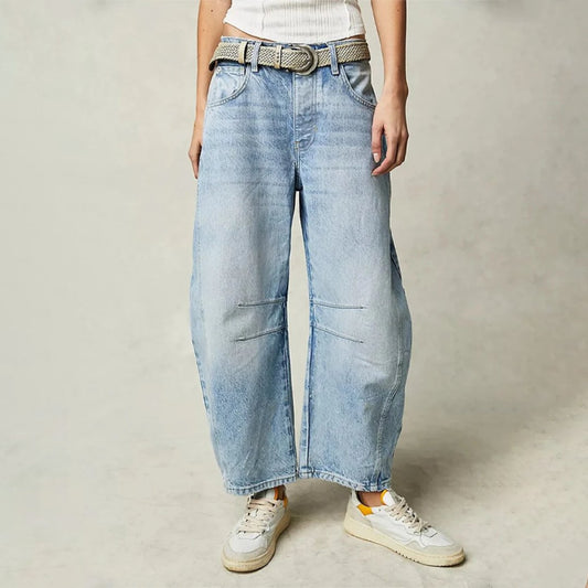 Women's Mid-Rise Heavyweight Cropped Barrel Leg Jeans