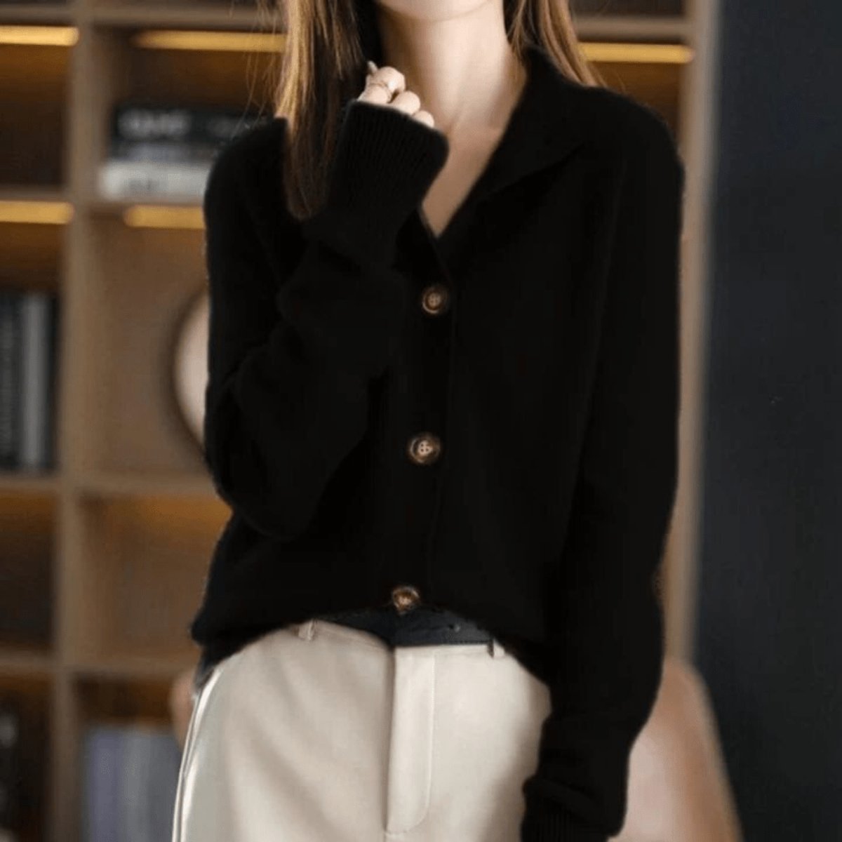 Women's Mock Neck Button-Front Cardigan