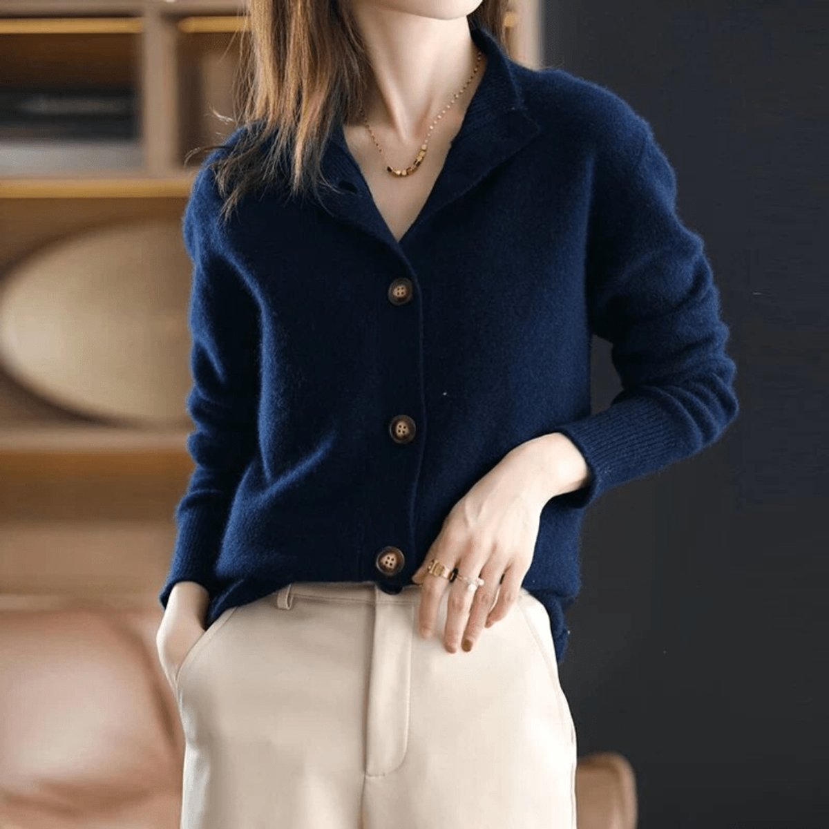 Women's Mock Neck Button-Front Cardigan