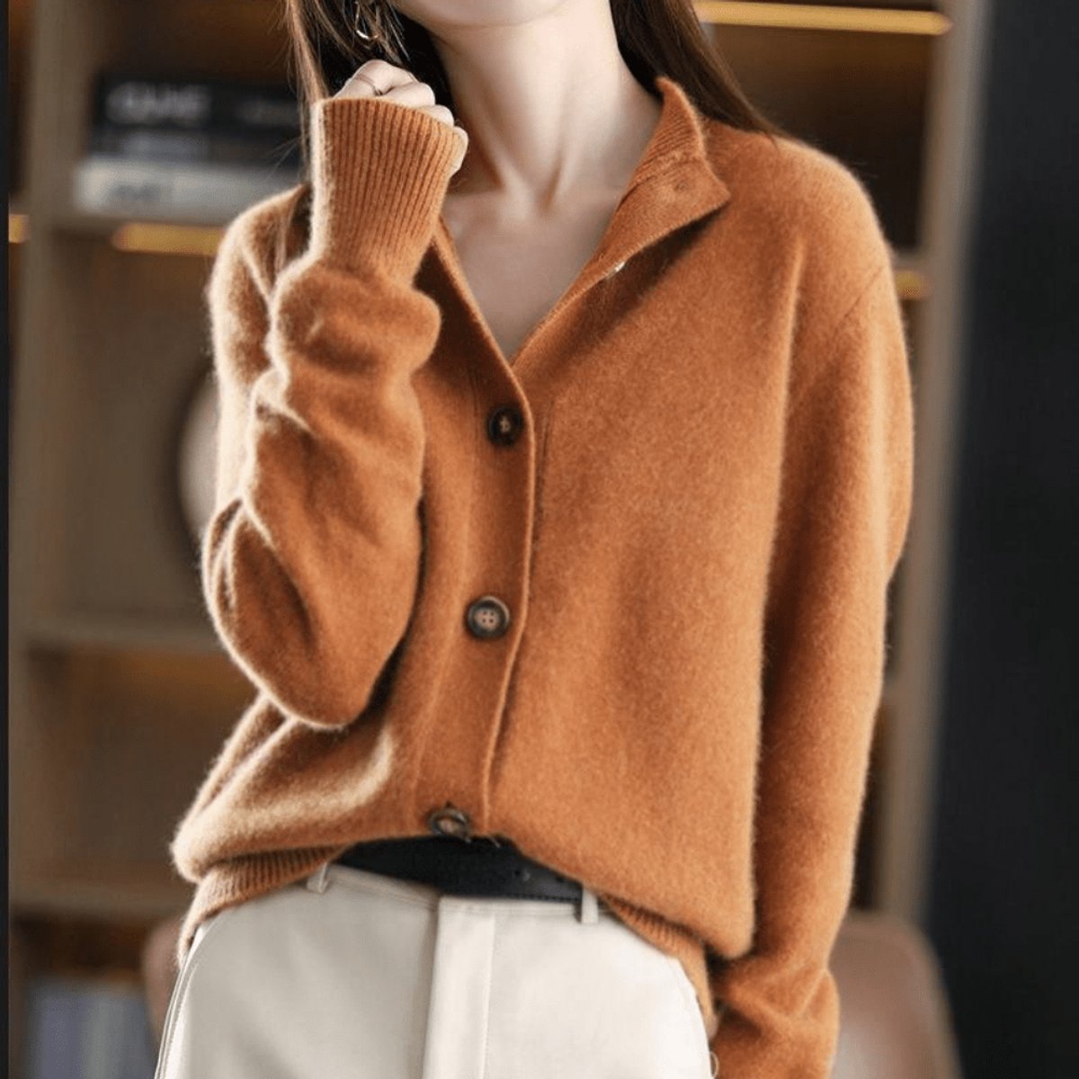 Women's Mock Neck Button-Front Cardigan