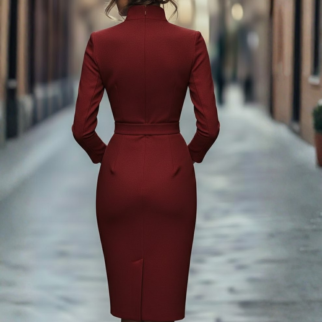 Women's Mock Wrap Pencil Dress with 3/4 Sleeves