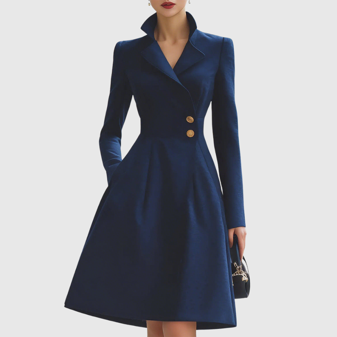 Women's Navy Tailored Fit Midi Coat Dress