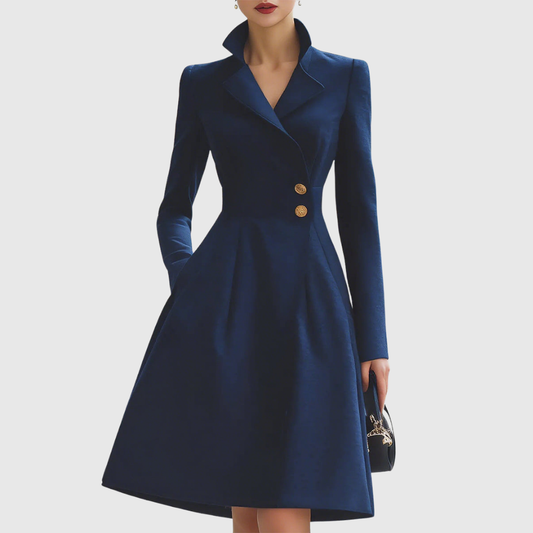 Women's Navy Tailored Fit Midi Coat Dress