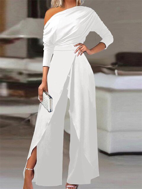 Women's Off-Shoulder Long-Sleeve Wide-Leg Jumpsuit