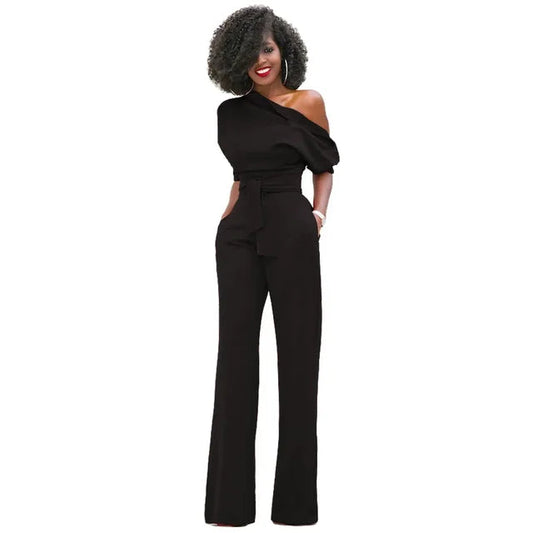 Women's One-Shoulder Belted Jumpsuit