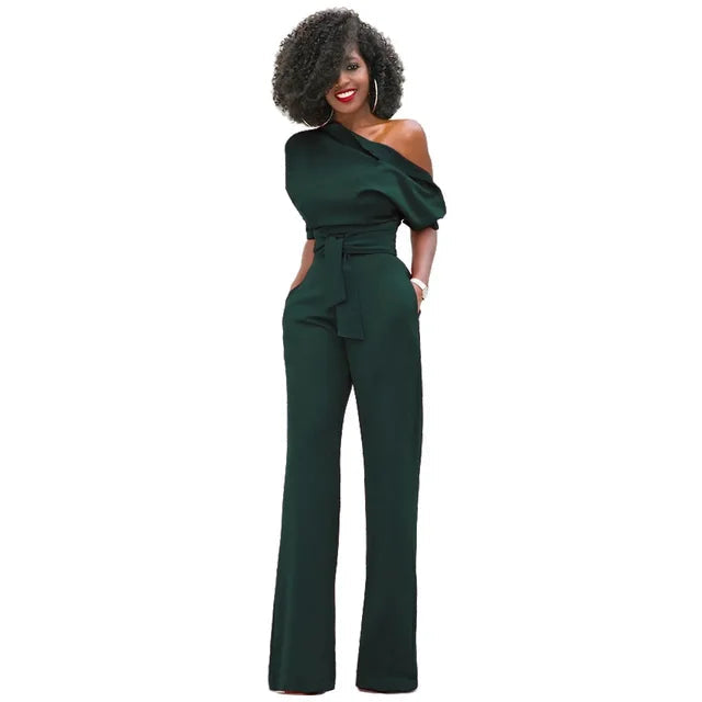 Women's One-Shoulder Belted Jumpsuit