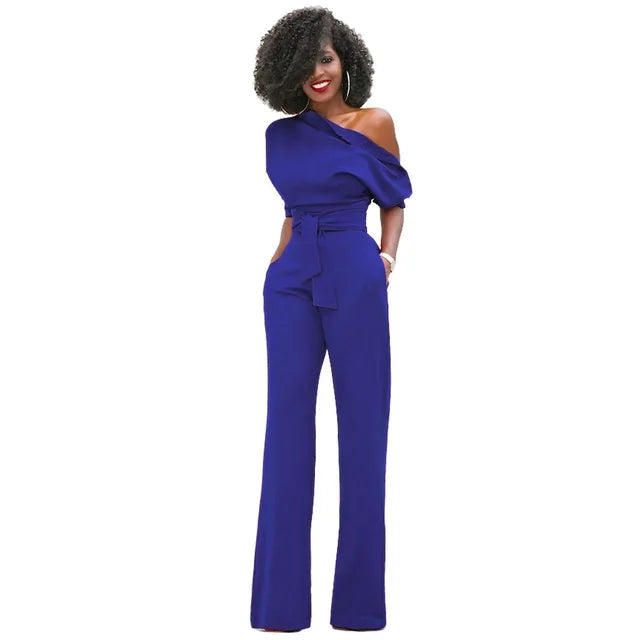 Women's One-Shoulder Belted Jumpsuit