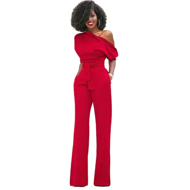 Women's One-Shoulder Belted Jumpsuit