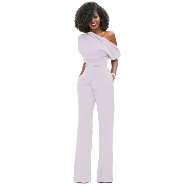 Women's One-Shoulder Belted Jumpsuit