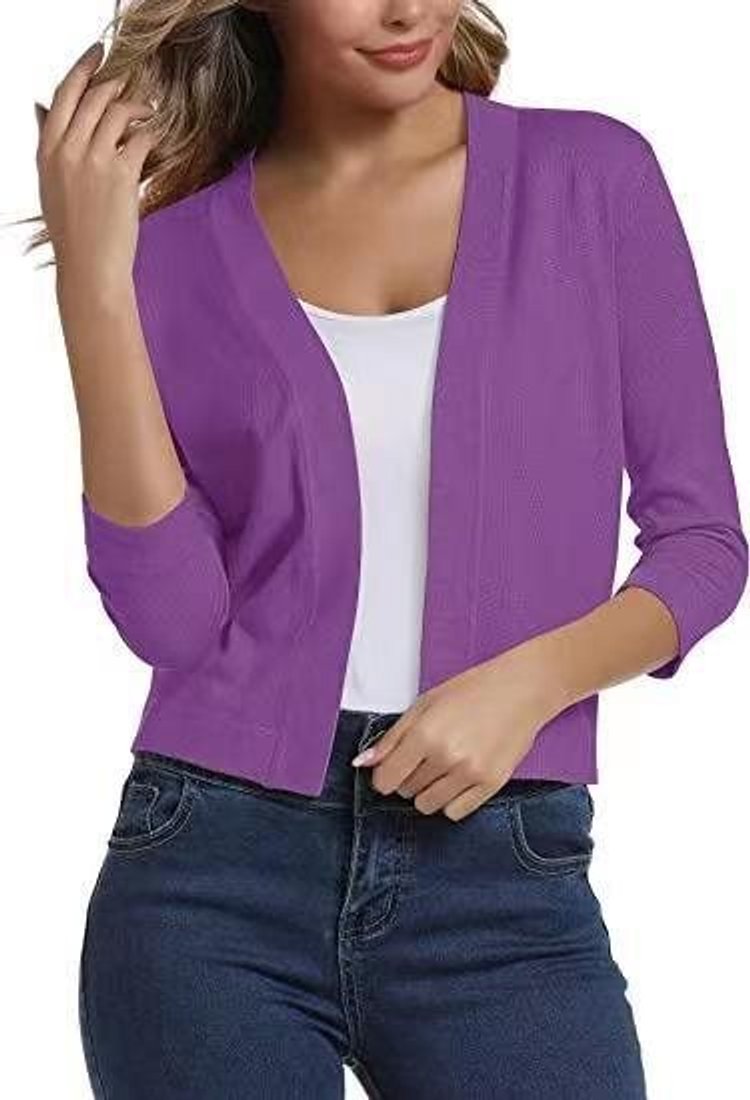 Women's Open-Front 3/4 Sleeve Cropped Cardigan