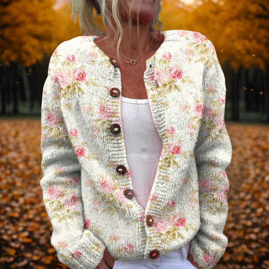 Women's Open-Front Floral Cardigan with Relaxed Drape