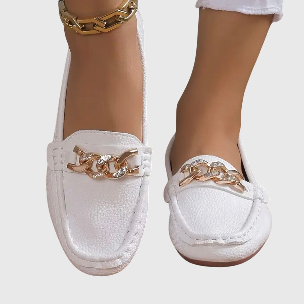 Women's Orthopedic Loafers with Cushioned Insole and Gold Chain