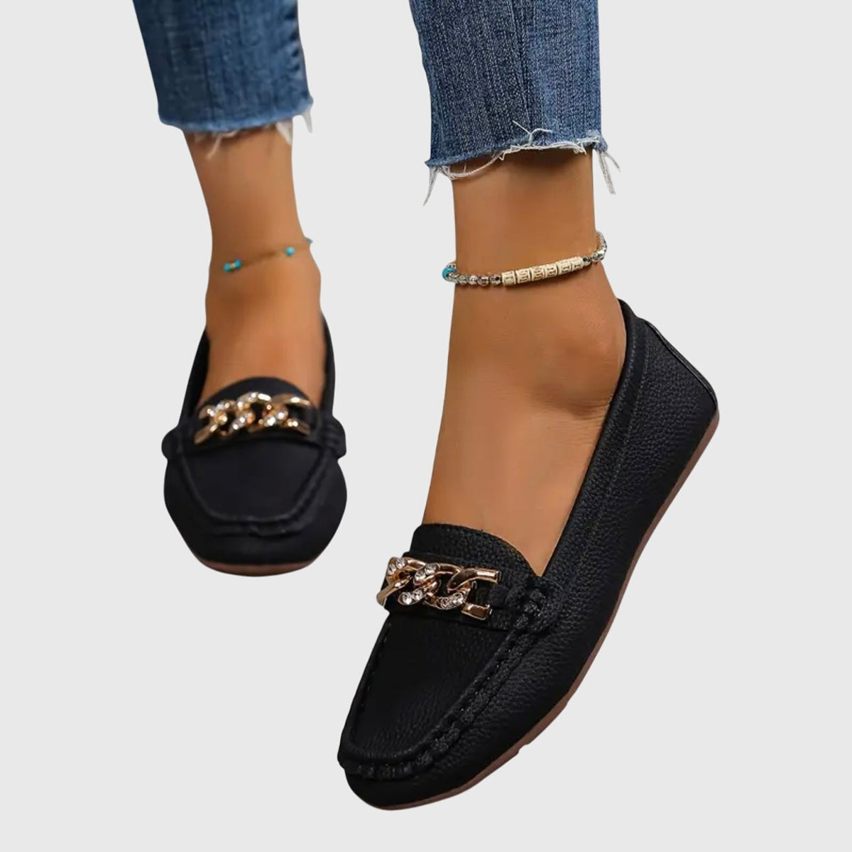 Women's Orthopedic Loafers with Cushioned Insole and Gold Chain