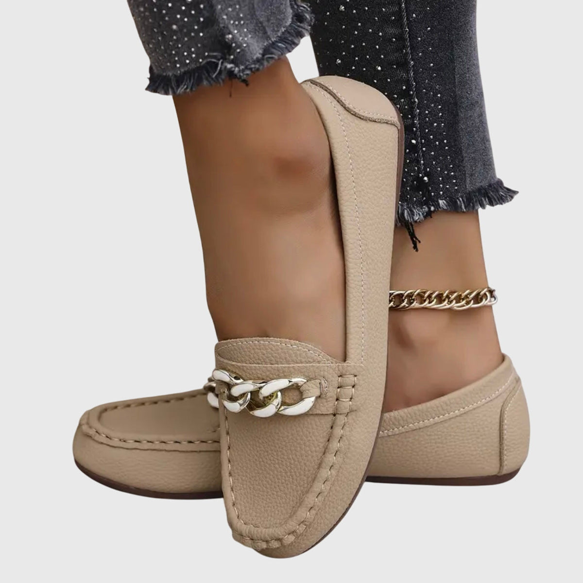 Women's Orthopedic Loafers with Cushioned Insole and Gold Chain