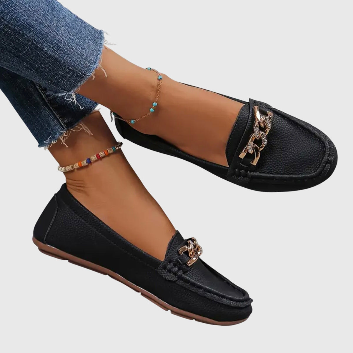 Women's Orthopedic Loafers with Cushioned Insole and Gold Chain